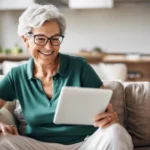 woman using smart tech for aging in place