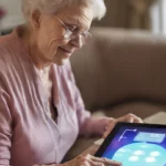 woman using smart tech for aging in place