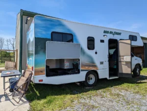 Motorhome parked at the farm