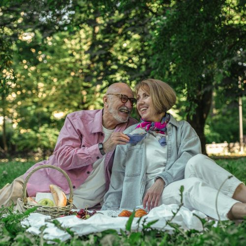 Senior Wellness - couple joyfully sharing a picnic